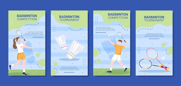 Vecteur badminton sport compétition médias sociaux ig histoires modèle dessin animé fond illustration vectorielle