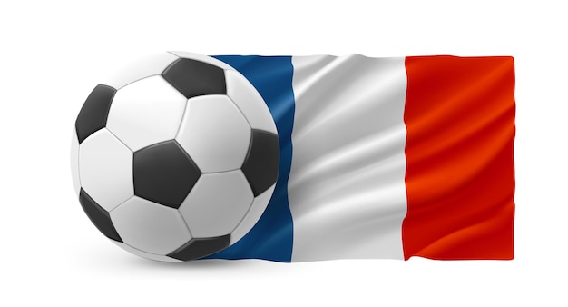 Ballon de football en cuir réaliste avec le drapeau de la France sur fond blanc illustration vectorielle 3d