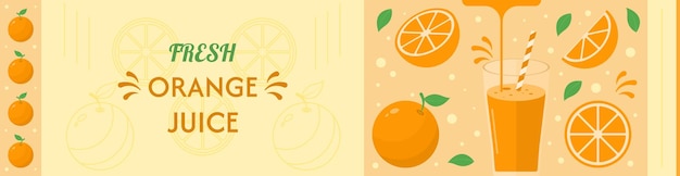 Vecteur banner de jus d'orange frais jus de verre et oranges illustration vectorielle