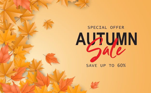 Bannière de vente automne abstraite sur fond de feuilles d'automne