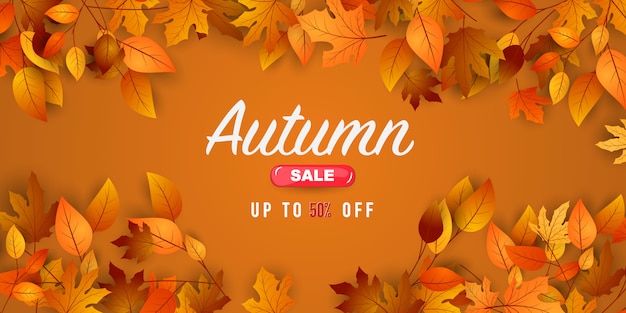 Bannière de vente automne avec des feuilles qui tombent