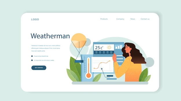 Bannière Web ou page de destination du météorologue. Météorologue étudiant et recherchant les conditions météorologiques et climatiques. Sciences de la météorologie. Illustration vectorielle isolé