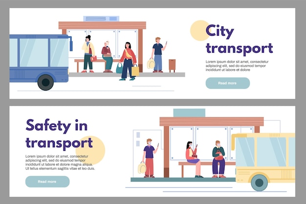 Bannières ou dépliants de transport public de la ville mis en illustration vectorielle plane