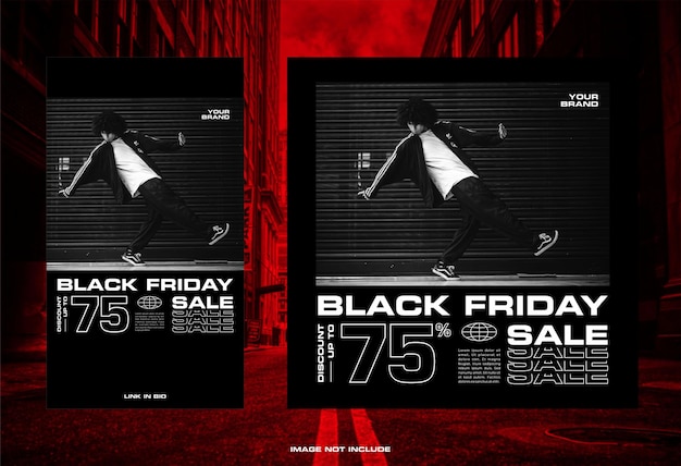 BLACK FRIDAY VENTE URBAN STREETWEAR STYLE POST FEED STORY DESIGN SOCIAL MEDIA VECTOR TEMPLATE