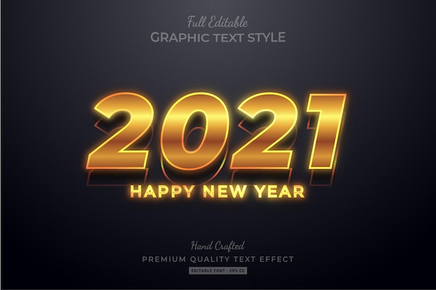 Bonne année 2021 effet de style de texte premium modifiable or