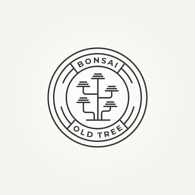 bonsaï vieil arbre dessin au trait minimaliste icône logo badge modèle illustration vectorielle conception