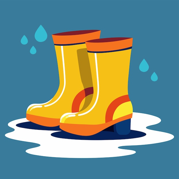 Vecteur des bottes de wellington dans une flaque d'eau vector illustration charmante et réaliste d'un jour de pluie