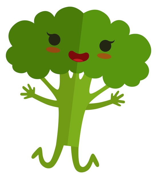 Brocoli vert riant Légume de dessin animé avec visage kawaii