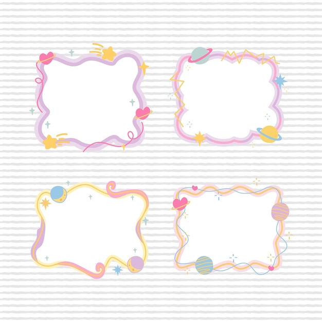 Vecteur un cadre de couleurs pastel sur le thème de l'adorable galaxie et un pack de collection de design de notes