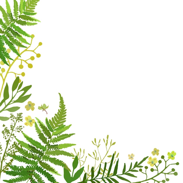 Cadre avec feuilles Ensemble floral vectoriel avec feuillage vert dessiné à la main