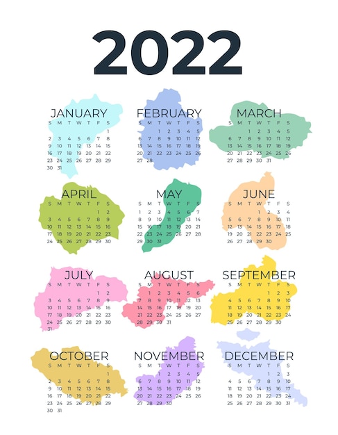 Calendrier pour 2022. Début dimanche. Modèle de conception simple de vecteur