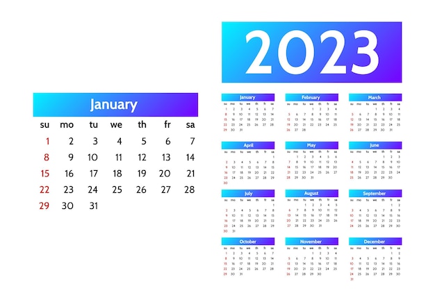 Calendrier pour 2023 isolé sur fond blanc