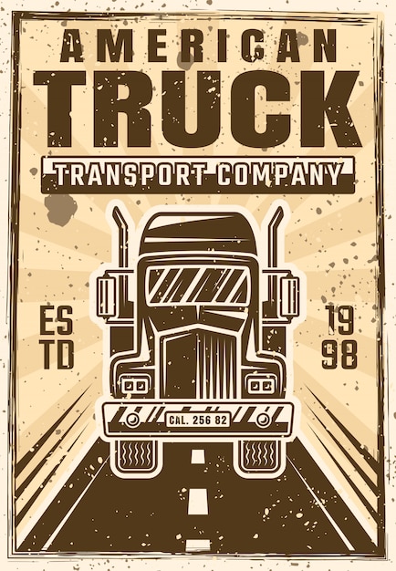 Camion sur affiche publicitaire de vecteur de route en vintage