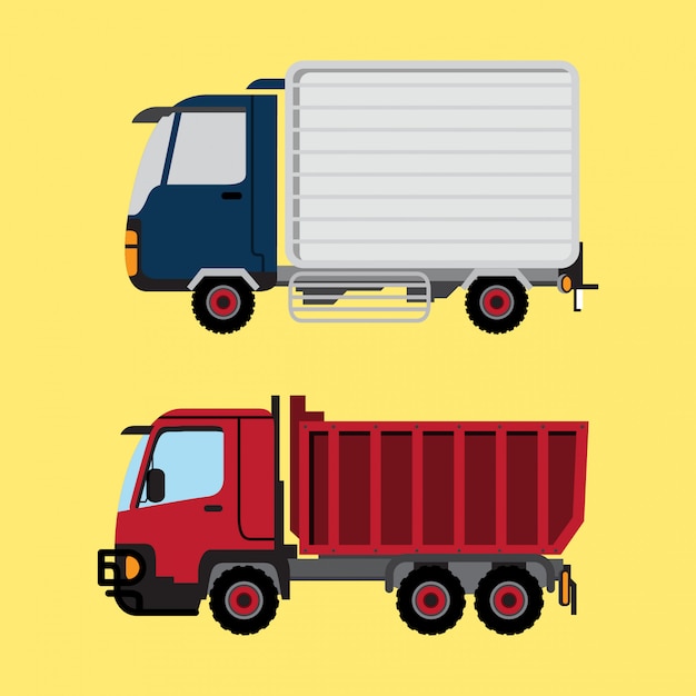 Camion fourgon et camion rouge