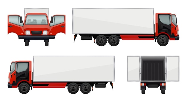 Camions de livraison Voitures ouvrant des portes véhicules réalistes dans diverses vues avant et arrière collection de camions vectoriels décents