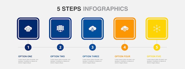 Vecteur centre de données de stockage en nuage icônes de fournisseur de services saas en nuage privé modèle de conception infographique concept créatif en 5 étapes