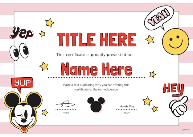 Vecteur certificat de mickey mouse à l'époque