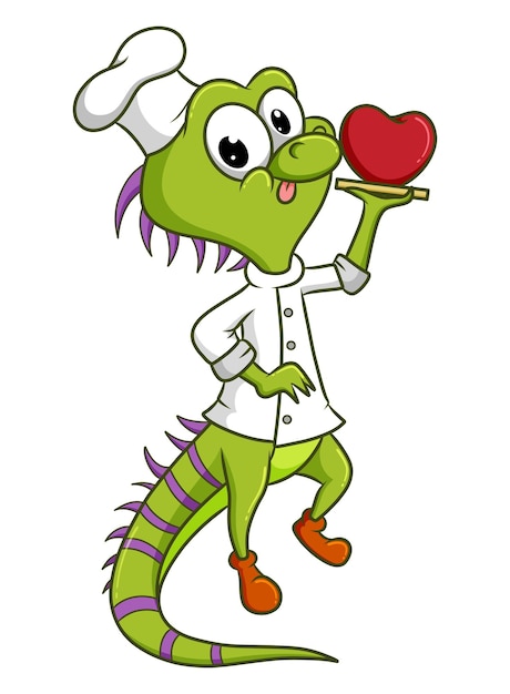 Le chef iguane sert l'amour sur l'assiette d'illustration