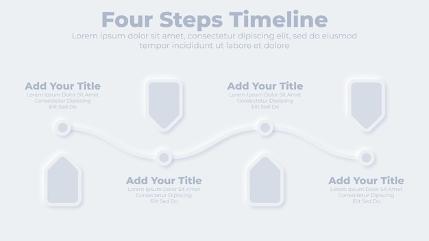 Vecteur chronologie commerciale neumorphique avec modèle de présentation infographique en 4 étapes ou options