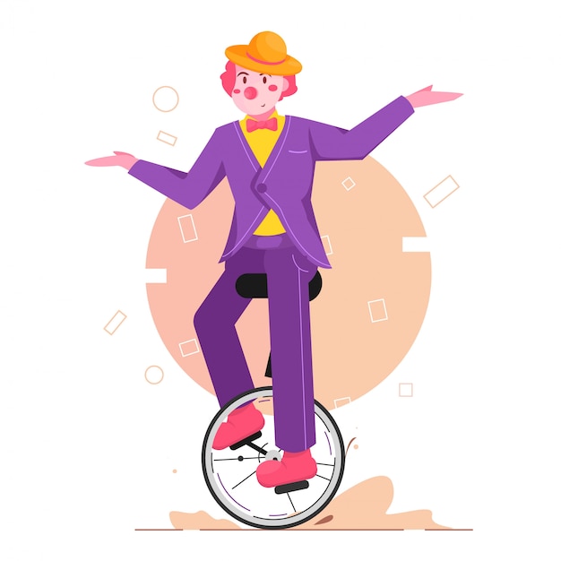 clown avec vélo plat illustration