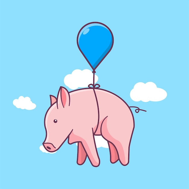 Cochon volant mignon avec ballon