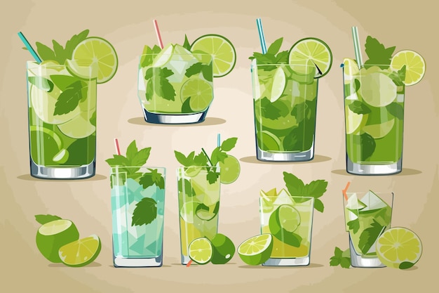 Vecteur des cocktails de mojito illustrés par clipart flat