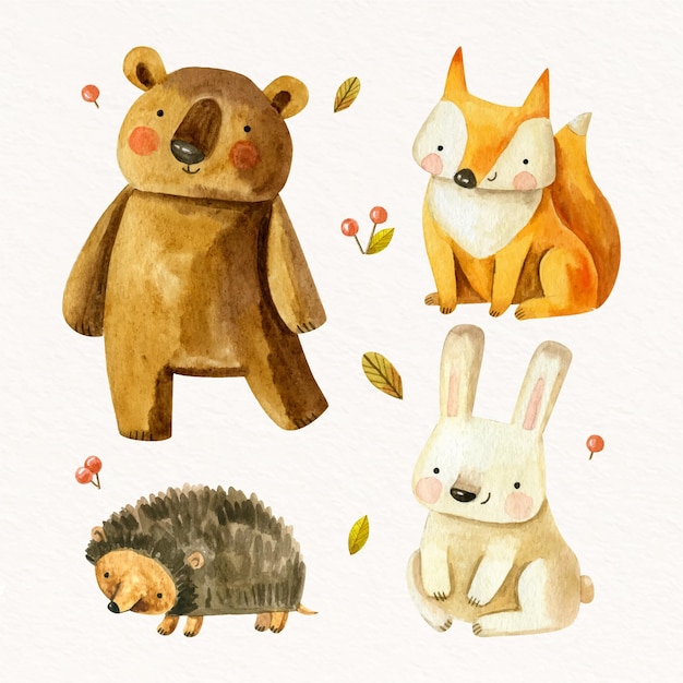 Collection d'animaux d'automne aquarelle