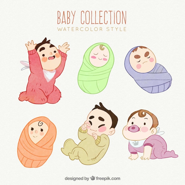 Collection de bébés mignons dans un style aquarelle