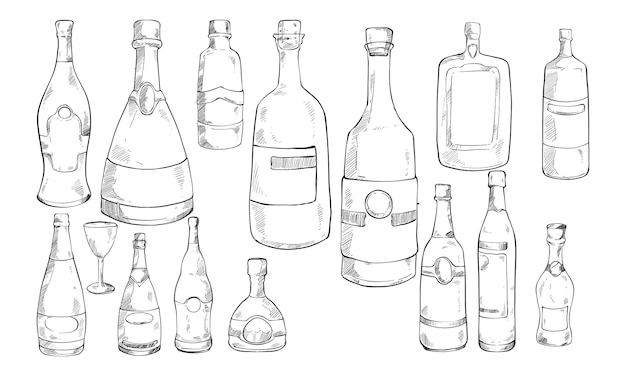 Vecteur collection de bouteilles de vin dessinées à la main