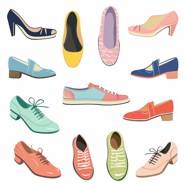 Vecteur une collection de chaussures avec différentes couleurs et couleurs