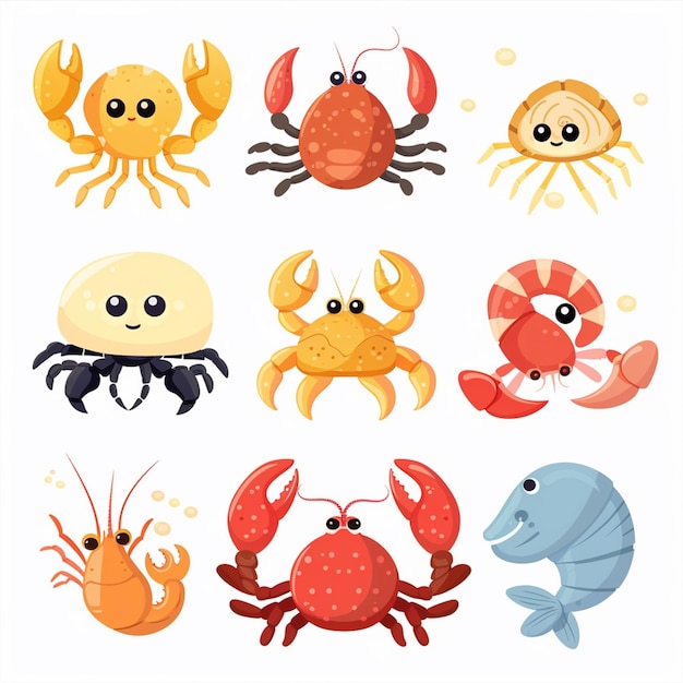 Vecteur une collection de crabes et de homards, y compris les crabes