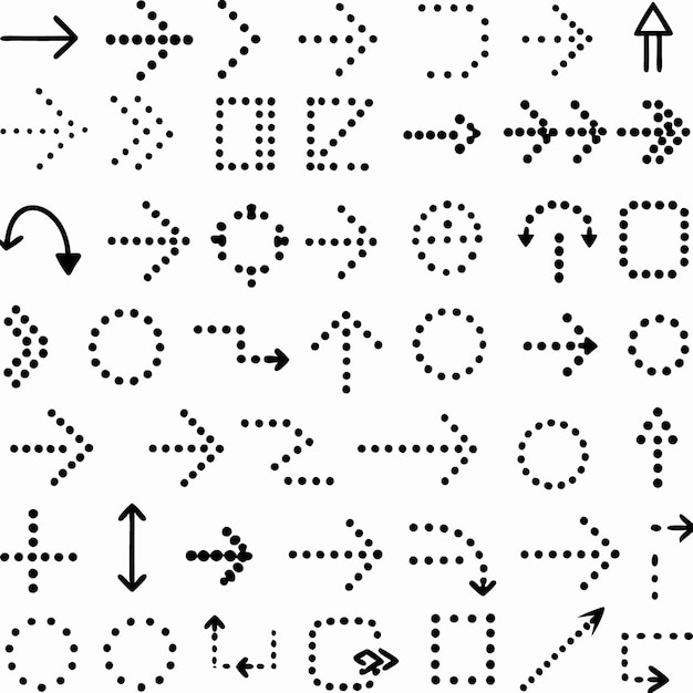 Vecteur une collection de flèches à points noirs direction et formes géométriques sur un fond blanc