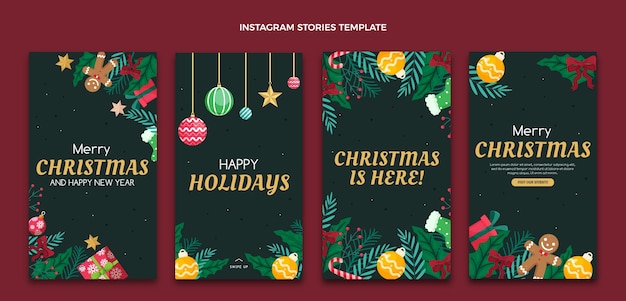 Collection d'histoires instagram de noël plat