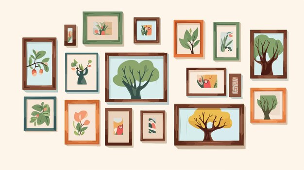 Vecteur une collection d'images avec des arbres et un arbre sur le mur