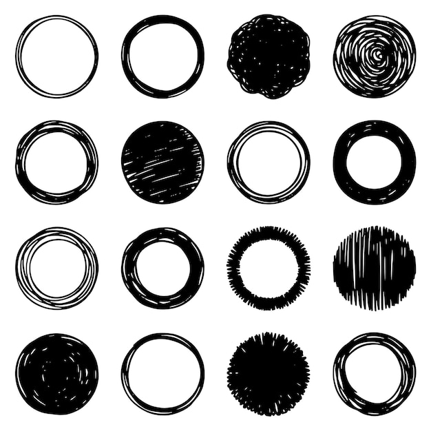 Vecteur une collection d'images en noir et blanc avec des cercles et des lignes