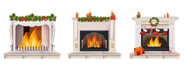 Collection de jeu de cheminée avec décor de Noël Vector