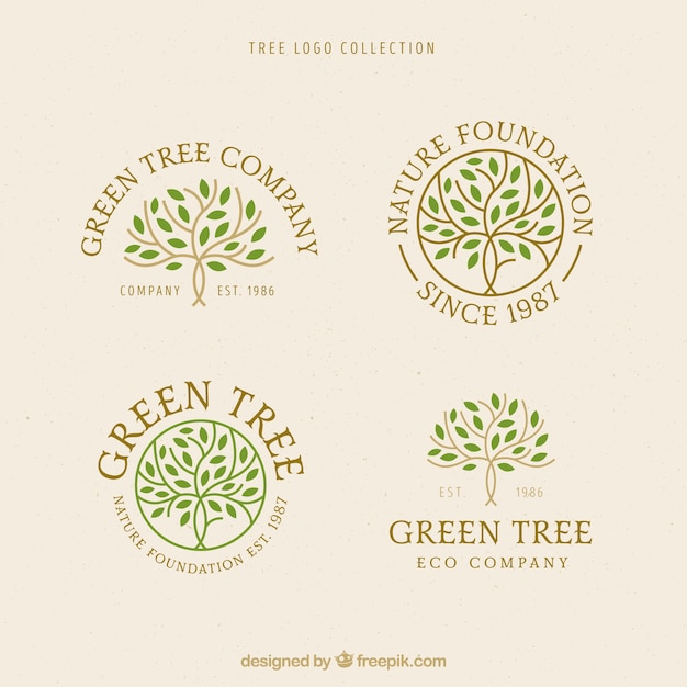 Vecteur collection de logos d'arbre dans le style plat