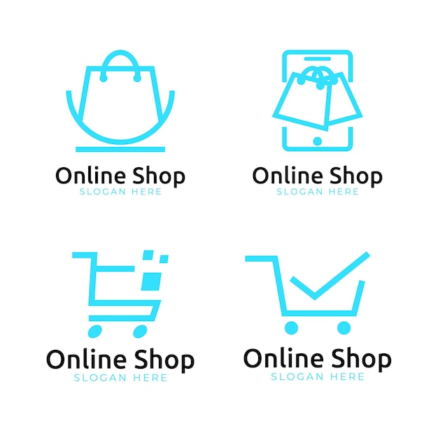 Collection de logos de boutique en ligne avec concept de sac et de chariot