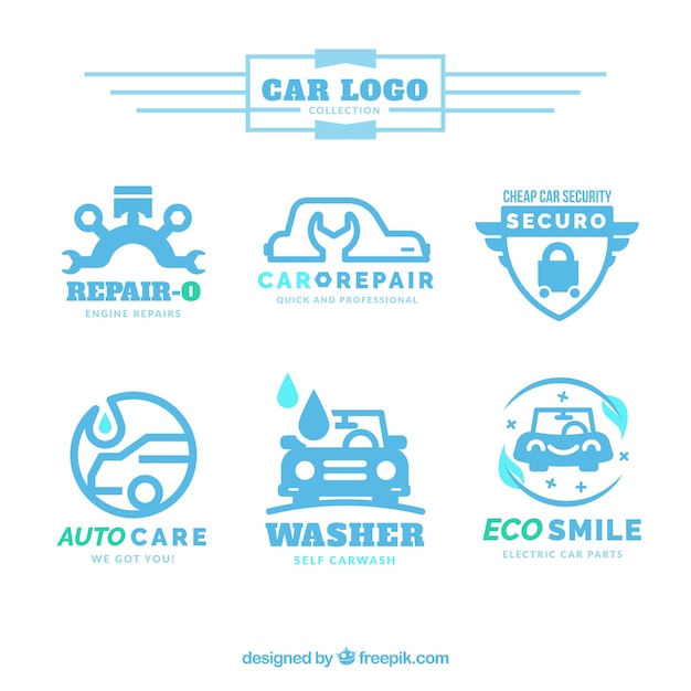 Collection de logos de voiture dans des tons bleu