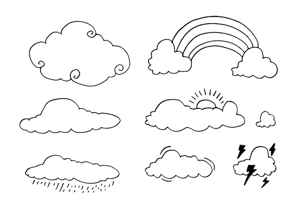 Collection météo dessinée à la main Illustration vectorielle de style plat sur fond blanc