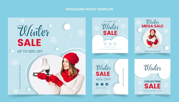 Collection de publications instagram d'hiver plat