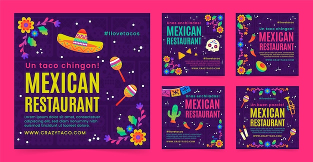 Collection de publications instagram de restaurant mexicain dégradé