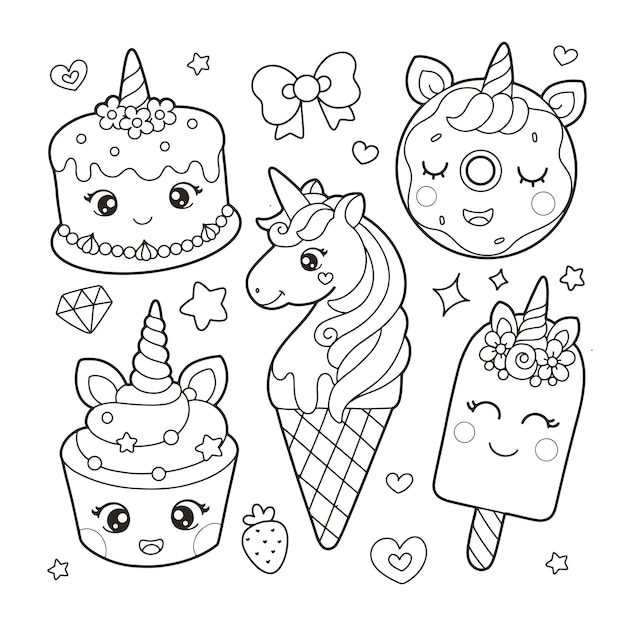 Coloriage Licorne desserts cup cake et crème glacée