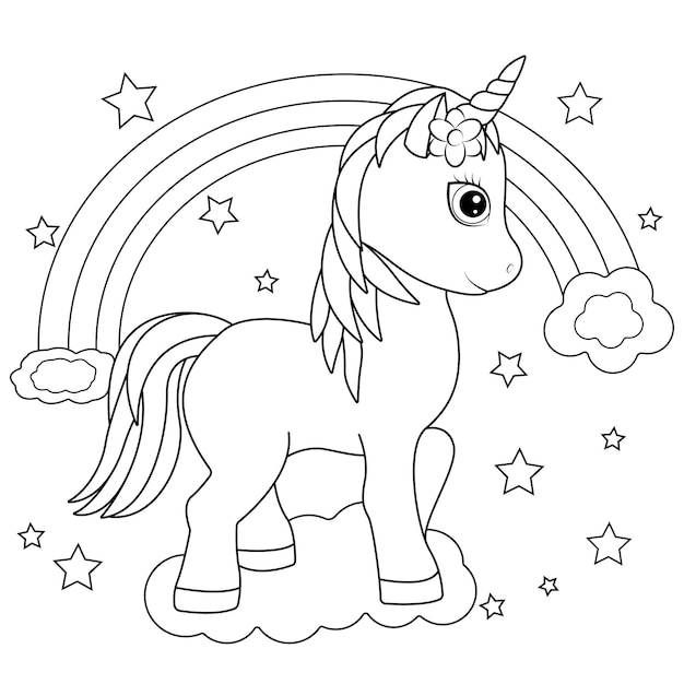 Coloriage mignon poney licorne arc-en-ciel