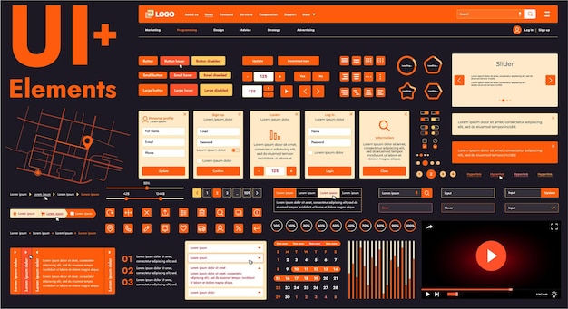 Vecteur ces composants graphiques fournissent une approche globale pour le développement d'interfaces qui répondent aux exigences modernes de fonctionnalité et d'esthétique dans les ressources internet