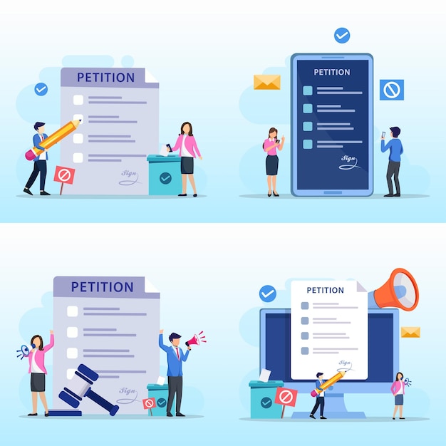 Vecteur concept de formulaire de pétition personnes signant et diffusant une pétition ou une plainte vecteur plat
