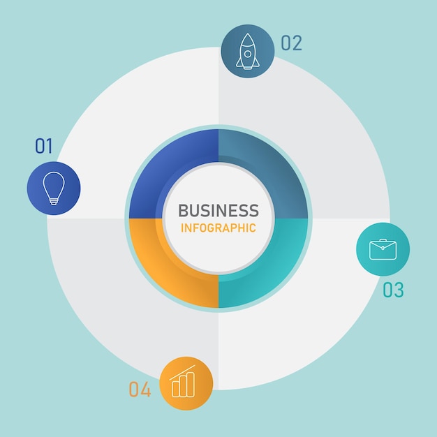 Concept d'infographie d'entreprise avec camembert en quatre options.