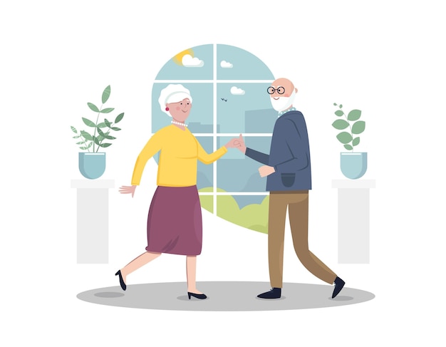 Concept de mode de vie actif social senior Une femme et un homme âgés dansent Illustration vectorielle à plat