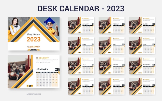 Conception de calendrier 2023 au design moderne, modèle de calendrier de bureau du nouvel an 2023