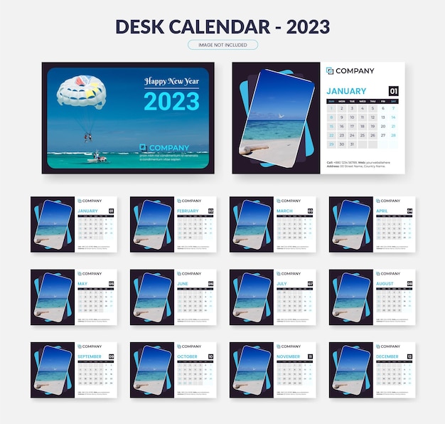 Conception de calendrier 2023 au design moderne, modèle de calendrier de bureau du nouvel an 2023